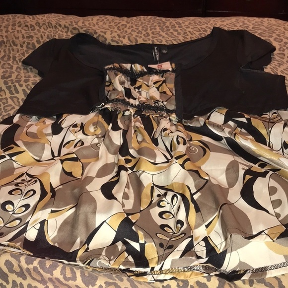 Essentials by Milano size large black print scoop neck faux shrug look NWT - Picture 4 of 13